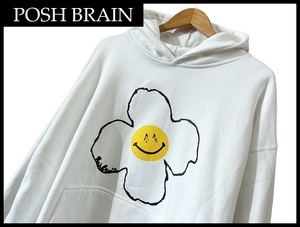 送料無料 G① XL タグ付 POSH BRAIN ポッシュブレイン オーバーサイズ 花柄 フラワー プリント スウェット パーカー フーディー 白