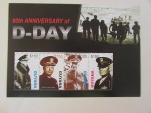 戦争　ガイアナ共和国　D-DAY６０周年：1944.6.6　　4種小型シート　2004