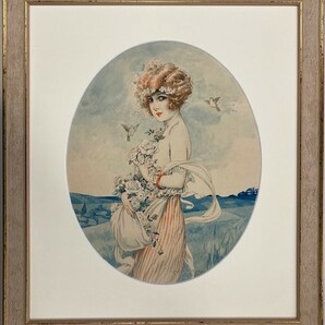 【特価】　≪　　モーリス・ミリエール　　≫　　オリジナルエッチング【銅版画】　　FOND BLUE ROSE FILLE 　 1920年 　MAURICE MILLIERE