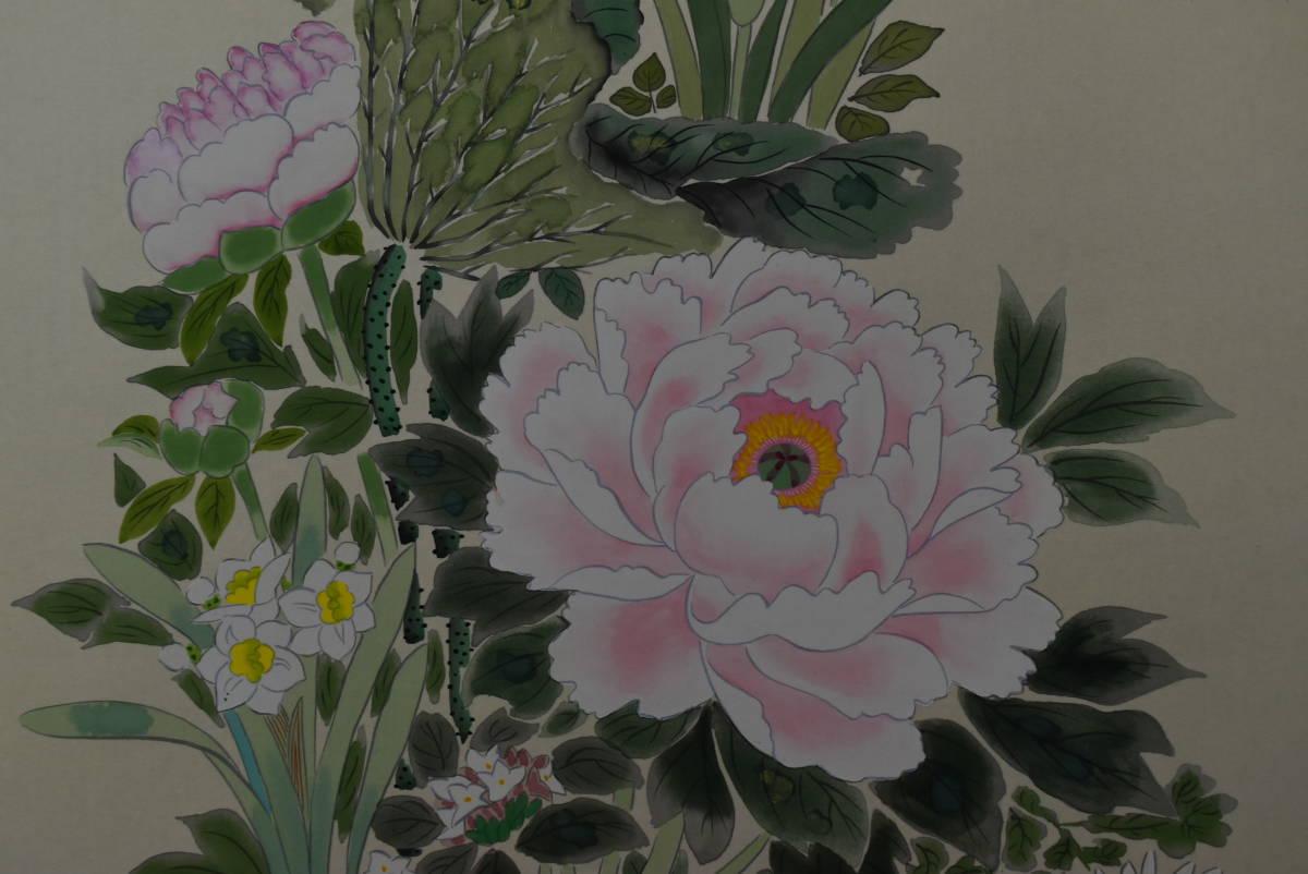 [Œuvre authentique] Kawaguchi Suika/douze fleurs célèbres/fleurs des quatre saisons/parchemin suspendu☆Takarabune☆AA-283, peinture, Peinture japonaise, fleurs et oiseaux, oiseaux et bêtes