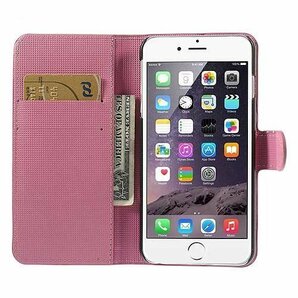 iPhone 6plus 手帳型 ケース 花と蝶々 カラフル アゲハ 桃色 ピンク 財布 保護フィルム アイフォンケースの画像2