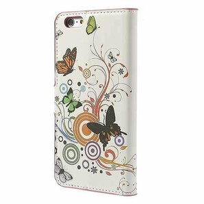 iPhone 6plus 手帳型 ケース 花と蝶々 カラフル アゲハ 桃色 ピンク 財布 保護フィルム アイフォンケースの画像3