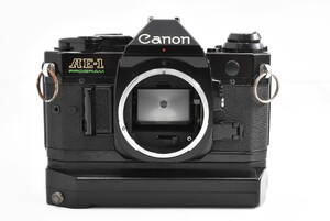 Canon キヤノン AE-1 PROGRAM ブラックボディ フィルム一眼レフカメラ ボディ + POWER WINDER A2 パワーワインダー (t1737)