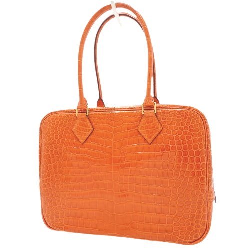 HERMES(エルメス) プリュム 28 ハンドバッグ ポロサス リセ クロコダイル オレンジ橙 ゴールド金具 □C刻印 40802035809【アラモード】