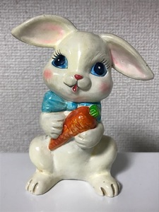 当時物 1960年代頃 日本製 陶器製 にんじんを持つウサギちゃん 約11cm ゆめかわ 少女メルヘン 昭和レトロ 希少