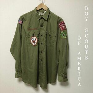 70's◇USA製 BOY SCOUTS OF AMERICA◇ボーイスカウトアメリカ 長袖シャツ ミリタリー ワッペン アメカジ ヴィンテージ古着 OFFICIAL SHIRT