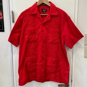 OMEGA オメガ キューバシャツ 半袖 オープンカラー 赤 レッド M
