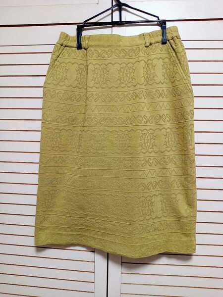 CHARGE　レナウン　タイトスカート　黄緑　山吹色　L 綿100% 個性的　柄スカート　膝丈スカート　レトロ　