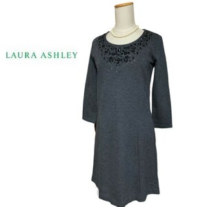 LAURA ASHLEY【ローラアシュレイ】ビジュ―付きストレッチワンピース 9号