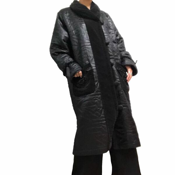 【古着】ヴィンテージ 星模様 コーデュロイ デザインコート 袖リボン ブラック