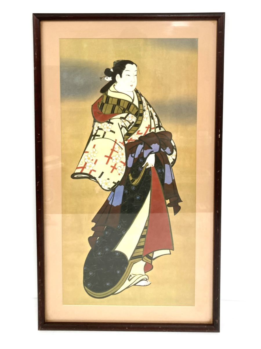 ◆ 伫立的美人 / 宫川长晴 ◆ 复制版画 画框尺寸：88cm x 50.5cm 浮世绘和纸版画, 绘画, 浮世绘, 印刷, 一位美丽女人的画像