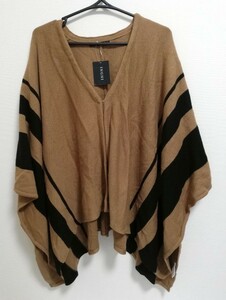 S1423●新品/訳有り●INGNI イング ライン入りニット ポンチョ キャメル×ブラック M レディース●