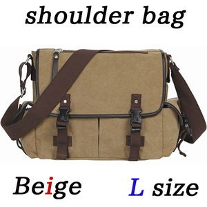  shoulder bag beige men's travel for commuting going to school L size bag diagonal .. lady's largish shoulder .. canvas 050