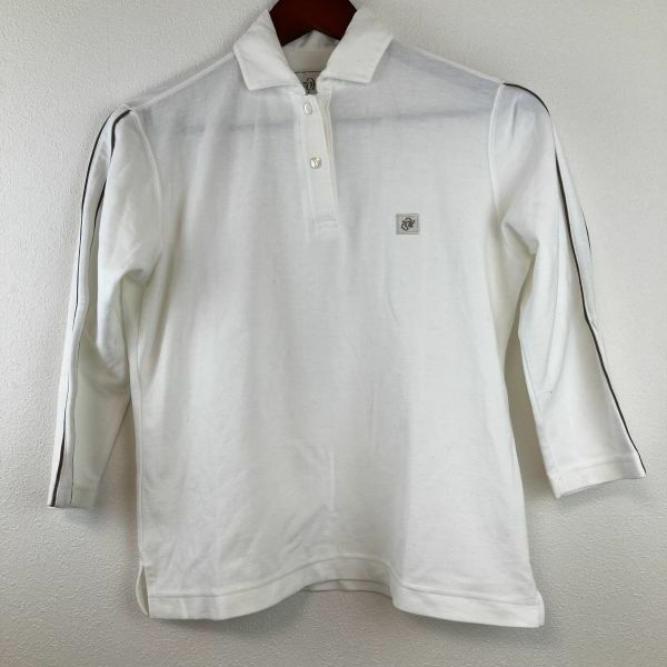 大きいサイズ ZOY ゾーイ レディース 七分袖 ポロシャツ ホワイト 白色 ゴルフ golf スポーツ ウェア Lサイズ ロゴ 刺繍 ライン 黒色