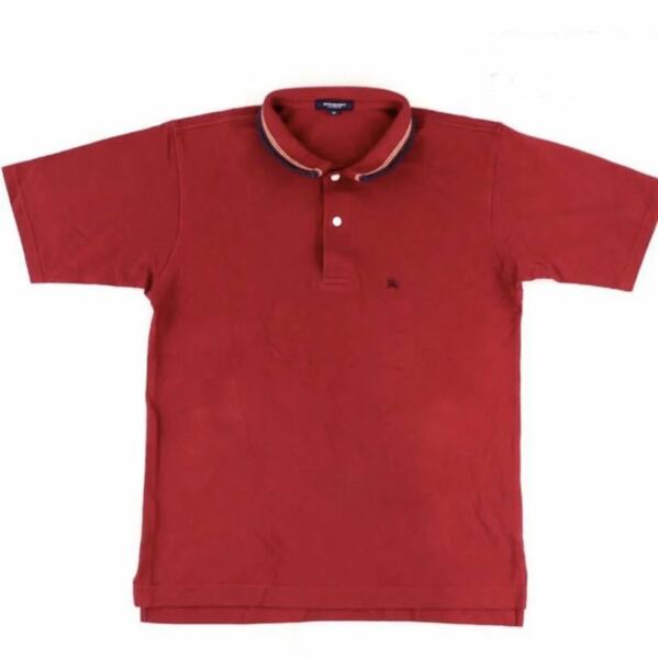 BURBERRY LONDON ポロシャツ メンズ 赤 Mサイズ ロゴ刺繍 コットン バーバリー ロンドン 三陽商会 レッド 日本製 ゴルフ golf カジュアル