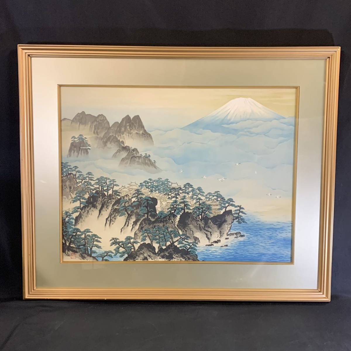 泽66)横山大观蓬莱山石版画大型绘画画框尺寸约。 70 x 86 厘米 正品保证, 艺术品, 打印, 石版画, 石版画