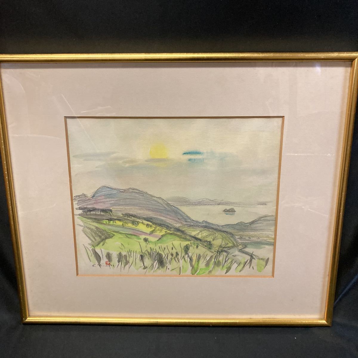 Nuages 56) Teruo Shinnobe [Vue de la mer de l'Ouest (Hirado)] Peinture de paysage originale, encadré, authentique garanti, Peinture, aquarelle, Nature, Peinture de paysage