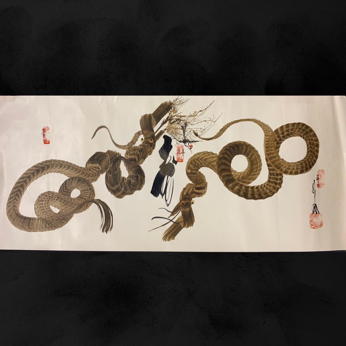 【模写】(朴69)在銘 まくり 龍 鶴 約30×70㎝, 美術品, 絵画, その他