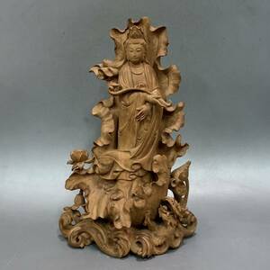 .56) era tree carving . sound bodhisattva image small . skill Buddhism fine art ornament Buddhist image height 29.