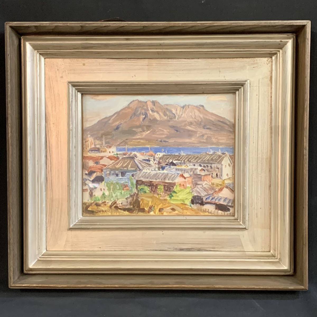 Reed 69) Junji Yoshii Sakurajima Oil painting Landscape painting No. 3 Framed Size: Approx. 43.5 x 49 cm Guaranteed authentic, Painting, Oil painting, Nature, Landscape painting