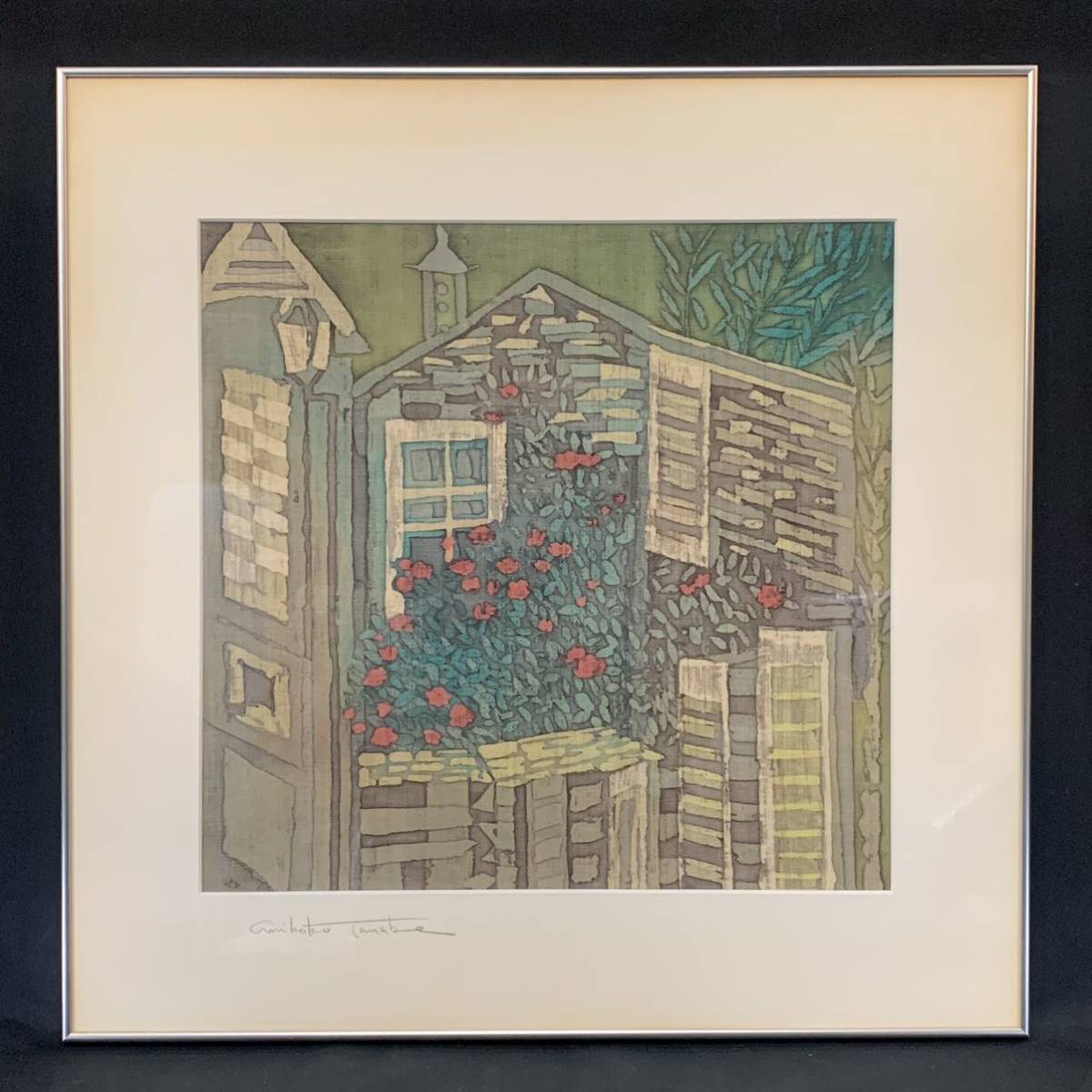 Momi87) Mihoko Tabe Window with Flowers Batik dyed painting framed Frame size approx. 60.5 x 60.5 cm Authenticity guaranteed, artwork, painting, others