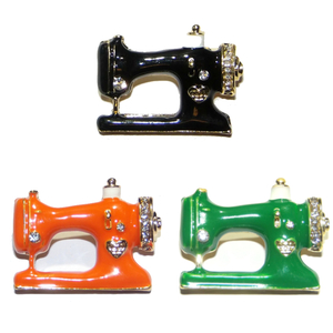 3 piece set rhinestone antique sewing machine black color green color orange color brooch pin brooch pin badge laperu pin safety pin 