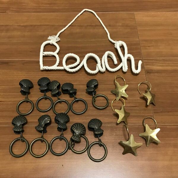 シェル 星 カーテンクリップ セット 貝殻 スター beach ビーチ ハワイ 3coins