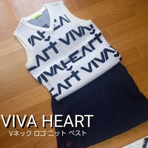 VIVA HEART ビバハート Vネック ロゴ ニット ベスト レデース ゴルフウェア サイズ40(M)