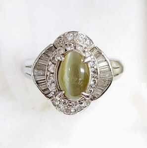 Pt900 cat's-eye ring 12 number diamond ring platinum jewelry color stone gh*150