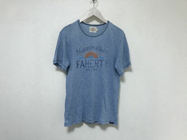 本物ファリティブランドFAHERTY BRANDコットンロゴプリント半袖TシャツメンズサーフアメカジミリタリーXS青ブルーアメリカ製