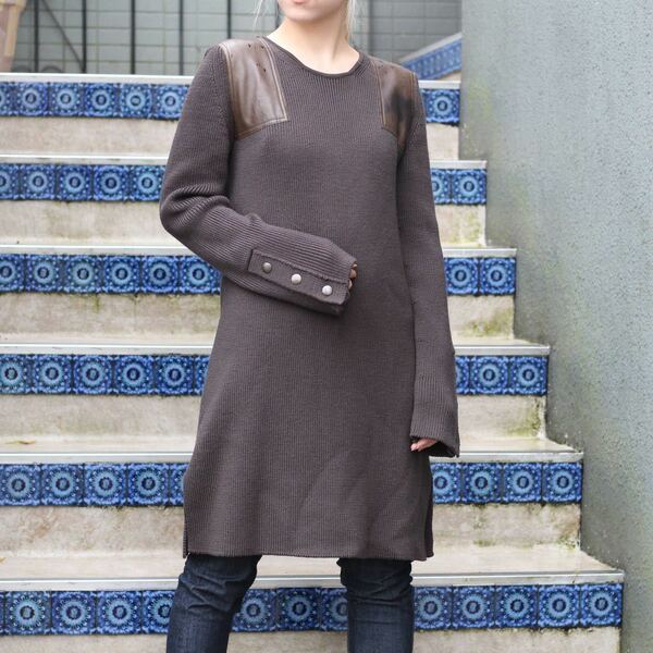 Chloe LEATHER PUTCH WOOL ONE PIECE MADE IN ITALY/クロエレザーパッチウールワンピース