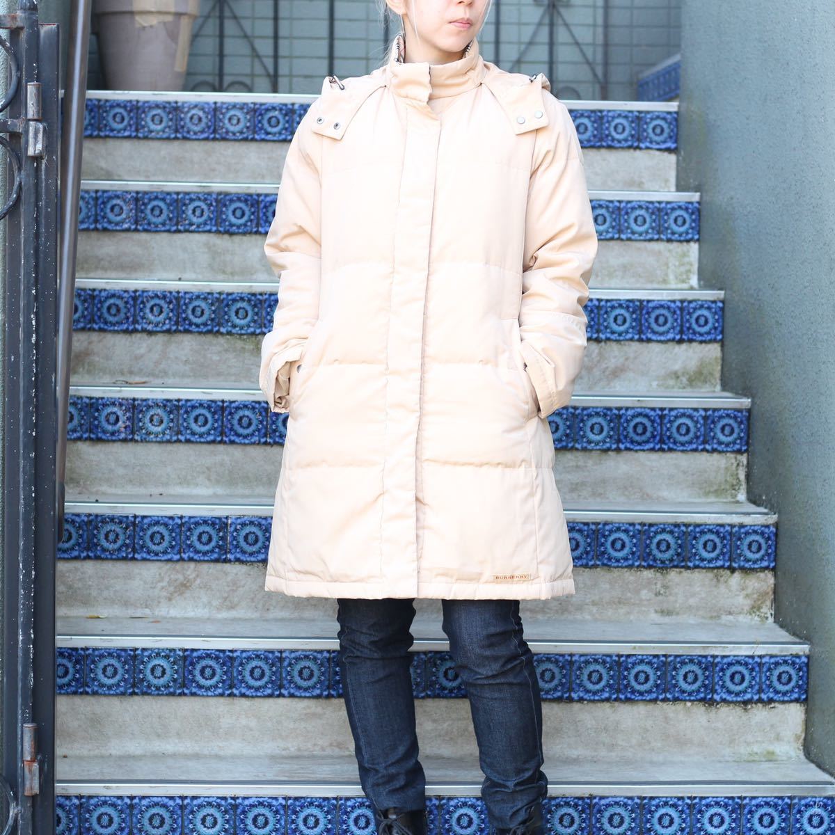 BURBERRY LONDON FUX FUR WOOL BELTED LONG DOWN COAT/バーバリー