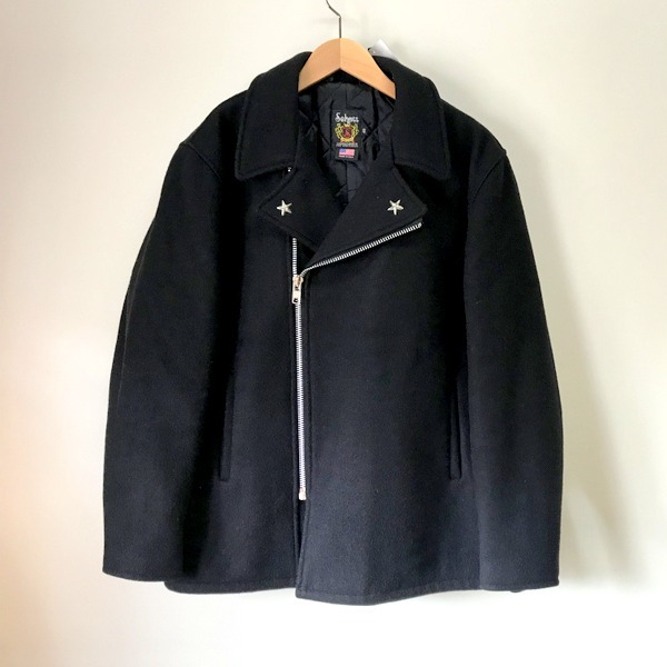 schott ライダース ウール Pコート ジャケット 黒 レザー ジップ schott ライダース ウール Pコート ジャケット 黒 レザー ジップ