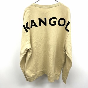 KANGOL × roshell - L メンズ スウェットシャツ トレーナー バックプリント 英字 長袖 綿100% グリーンイエロー系 ベージュイエロー系