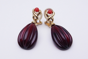 ko Haku amber coral earrings K18