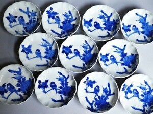 古伊万里　牡丹に鳥　輪花　小皿　11枚　NO.ee5-3986