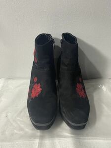  короткие сапоги цветочный принт замша 23.5cm женский обувь 8h