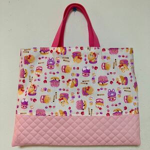 ハンドメイド　マカロンくまさんのレッスンバッグ　絵本バッグ　女の子　マカロン　スイーツ　ピンク　入園グッズ　通園通学　パープル