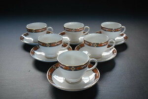 古いカップ＆ソーサー WEDGWOOD CHIPPENDALE MADE IN ENGLAND 6客SET 検索用語→Bコーヒーカップティーカップチッペンデールウエッジウッド