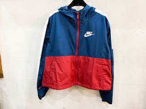 ☆NIKE/ナイキ ショート丈バイカラーブルゾン sizeM レディース ブルー×レッド ウィンドブレーカー トラックジャケット 古着 used☆