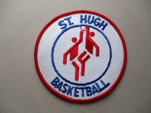 80s ST.HUGH BASKETBALL刺繍ワッペン/USAビンテージ少年スポーツ学校バスケBASKET-BALLバスケットボールpatchesアップリケ V189