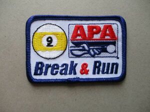 American Poolplayers Association APAビリヤードBreak＆Run刺繍ワッペン/A日本プールプレイヤーズアソシエーションJPAパッチpatches V190