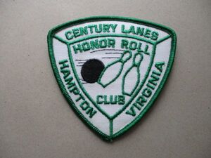 80s CENTURY LANES HAMPTON VIRGINIA HONOR ROLL CLUBボウリング刺繍ワッペン/USA米国ビンテージpatchesアメリカbowlingボーリング V190