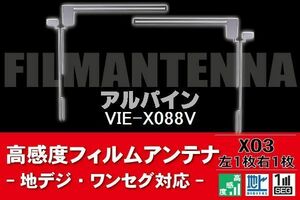 地デジ ワンセグ フルセグ L字型 フィルムアンテナ 右1枚 左1枚 アルパイン ALPINE 用 VIE-X088V 対応 フロントガラス 高感度 車