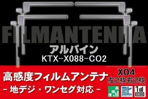 地デジ ワンセグ フルセグ フィルムアンテナ 右2枚 左2枚 4枚 セット アルパイン ALPINE 用 KTX-X088-CO2 対応 フロントガラス