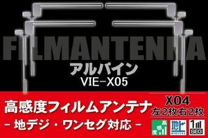 地デジ ワンセグ フルセグ フィルムアンテナ 右2枚 左2枚 4枚 セット アルパイン ALPINE 用 VIE-X05 対応 フロントガラス