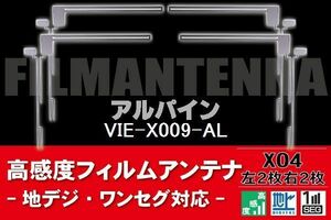 地デジ ワンセグ フルセグ フィルムアンテナ 右2枚 左2枚 4枚 セット アルパイン ALPINE 用 VIE-X009-AL 対応 フロントガラス