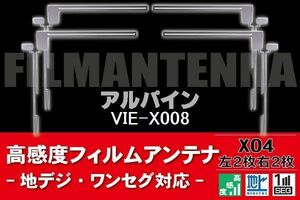 地デジ ワンセグ フルセグ フィルムアンテナ 右2枚 左2枚 4枚 セット アルパイン ALPINE 用 VIE-X008 対応 フロントガラス