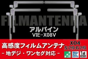 地デジ ワンセグ フルセグ フィルムアンテナ 右2枚 左2枚 4枚 セット アルパイン ALPINE 用 VIE-X08V 対応 フロントガラス