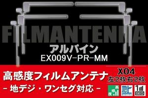 地デジ ワンセグ フルセグ フィルムアンテナ 右2枚 左2枚 4枚 セット アルパイン ALPINE 用 EX009V-PR-MM 対応 フロントガラス